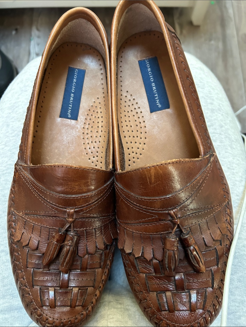 Giorgio Brutini Tan Woven Leather Tassel Loafers